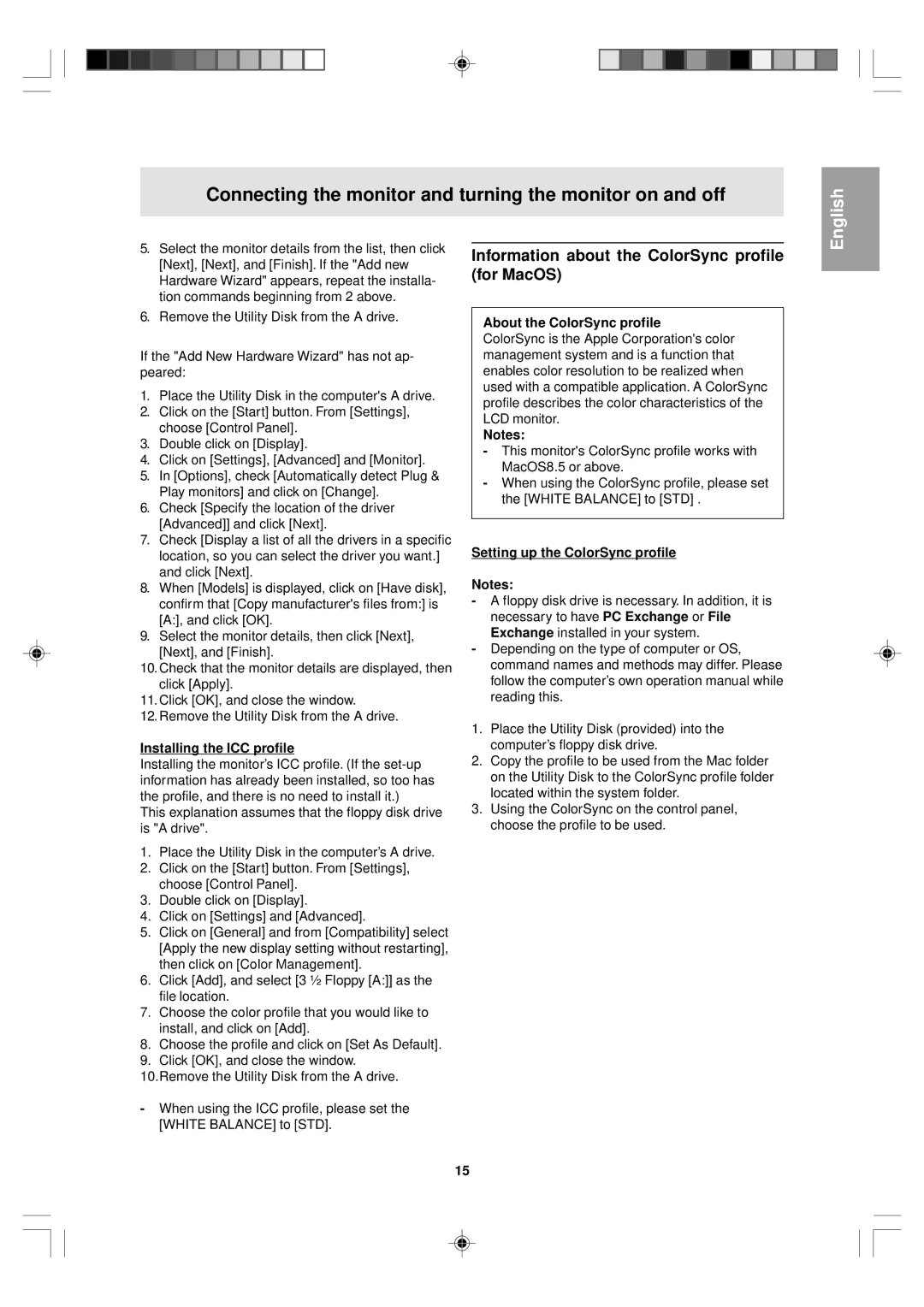 Sharp LL-T15V1 Information about the ColorSync profile for MacOS, Installing the ICC profile, About the ColorSync profile 