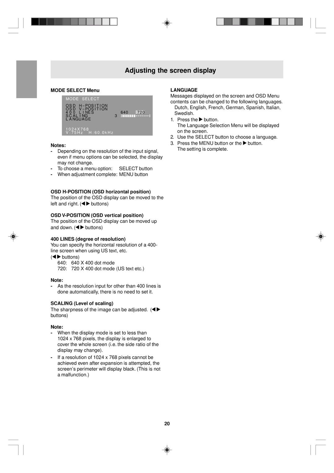 Sharp LL-T15V1 operation manual Language 