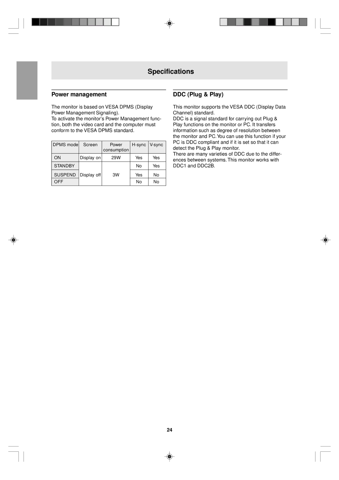 Sharp LL-T15V1 operation manual Power management, DDC Plug & Play 