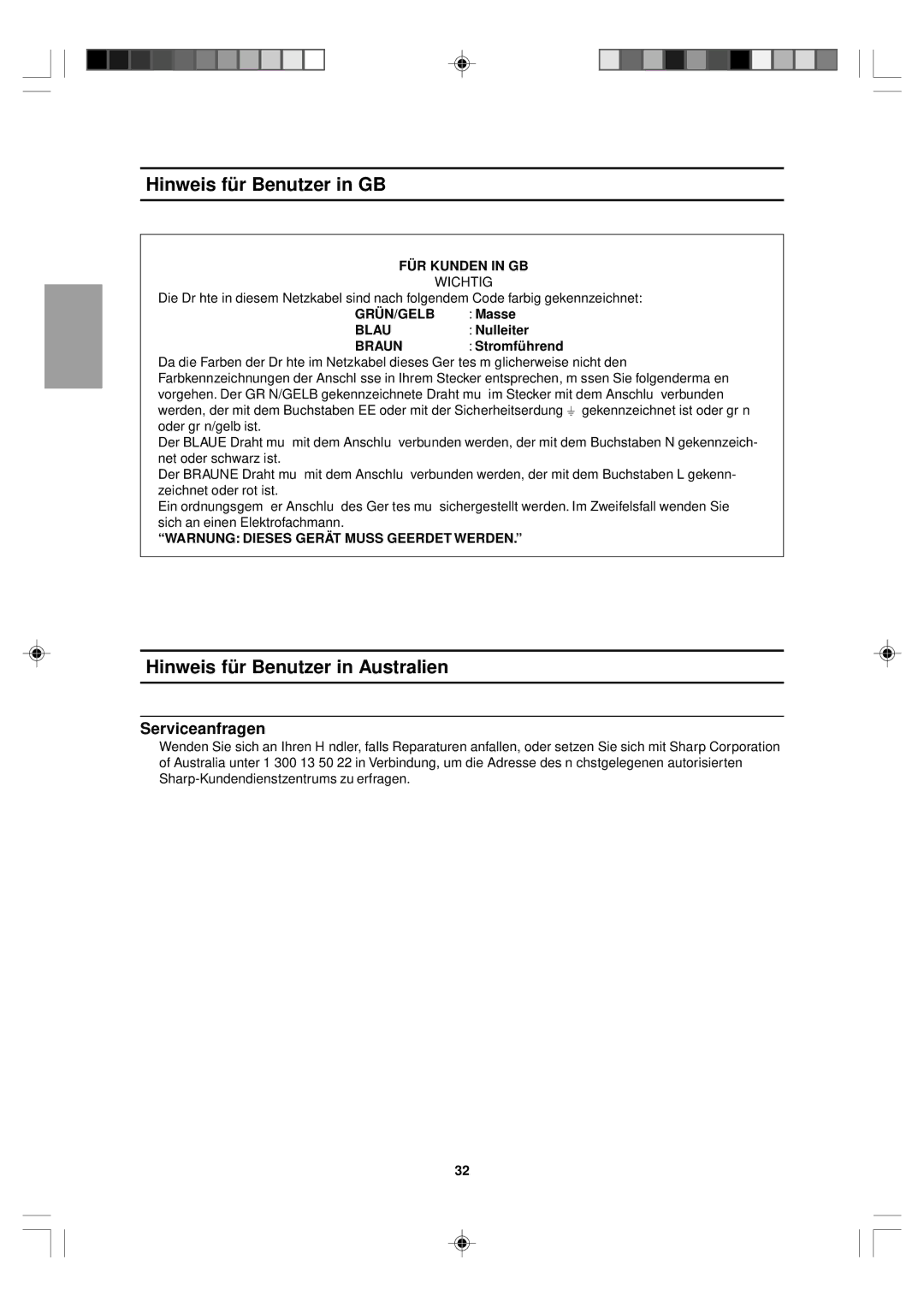 Sharp LL-T15V1 Hinweis für Benutzer in GB, Hinweis für Benutzer in Australien, Serviceanfragen, FÜR Kunden in GB 