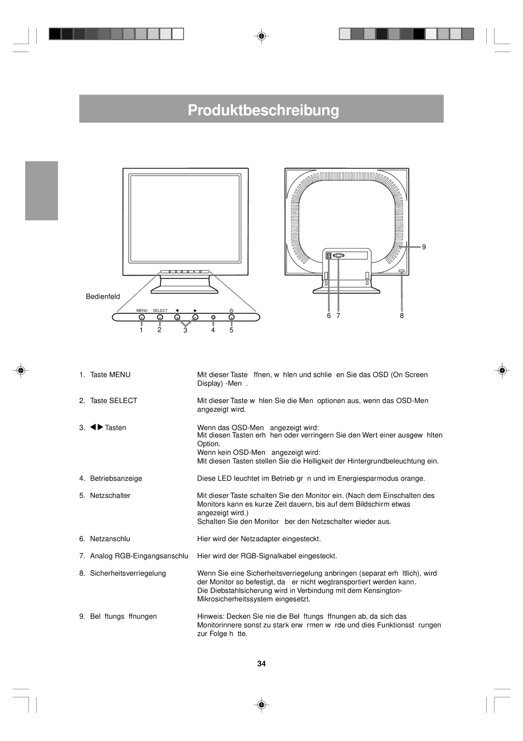 Sharp LL-T15V1 operation manual Produktbeschreibung 