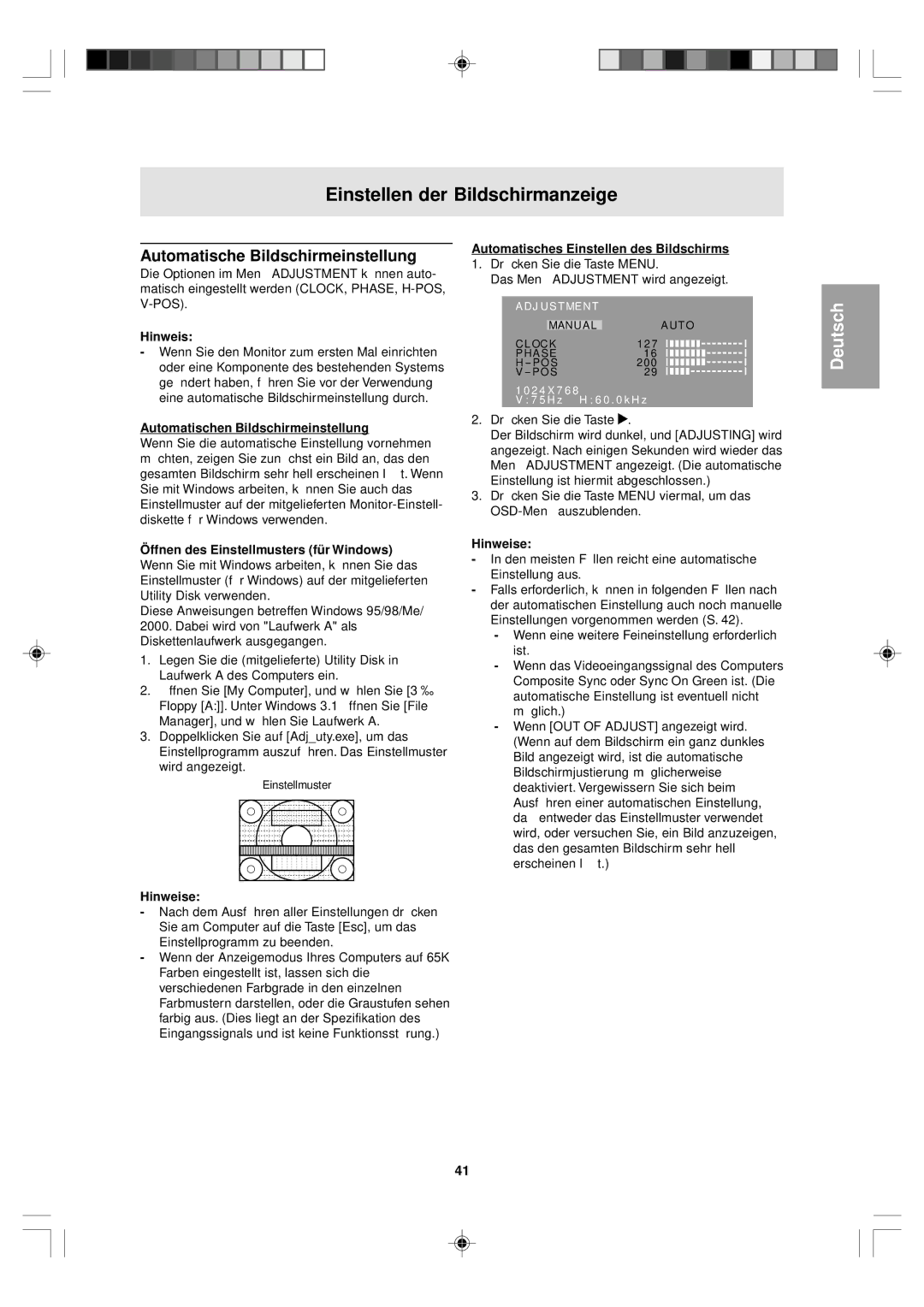 Sharp LL-T15V1 Einstellen der Bildschirmanzeige, Automatische Bildschirmeinstellung, Automatischen Bildschirmeinstellung 