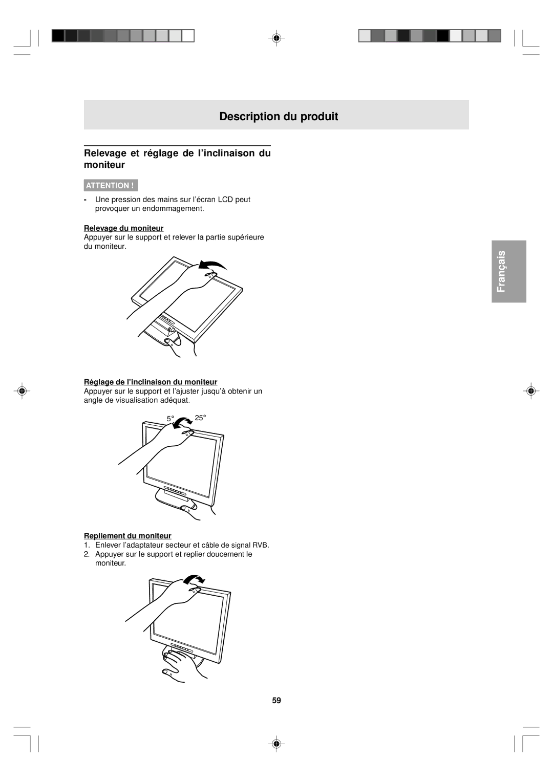 Sharp LL-T15V1 Description du produit, Relevage et réglage de l’inclinaison du moniteur, Relevage du moniteur 