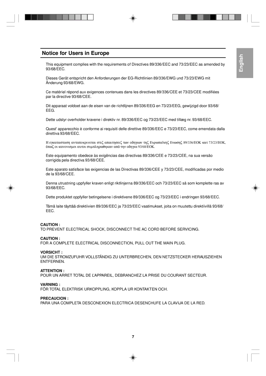 Sharp LL-T15V1 operation manual Vorsicht, Varning, Precaucion 