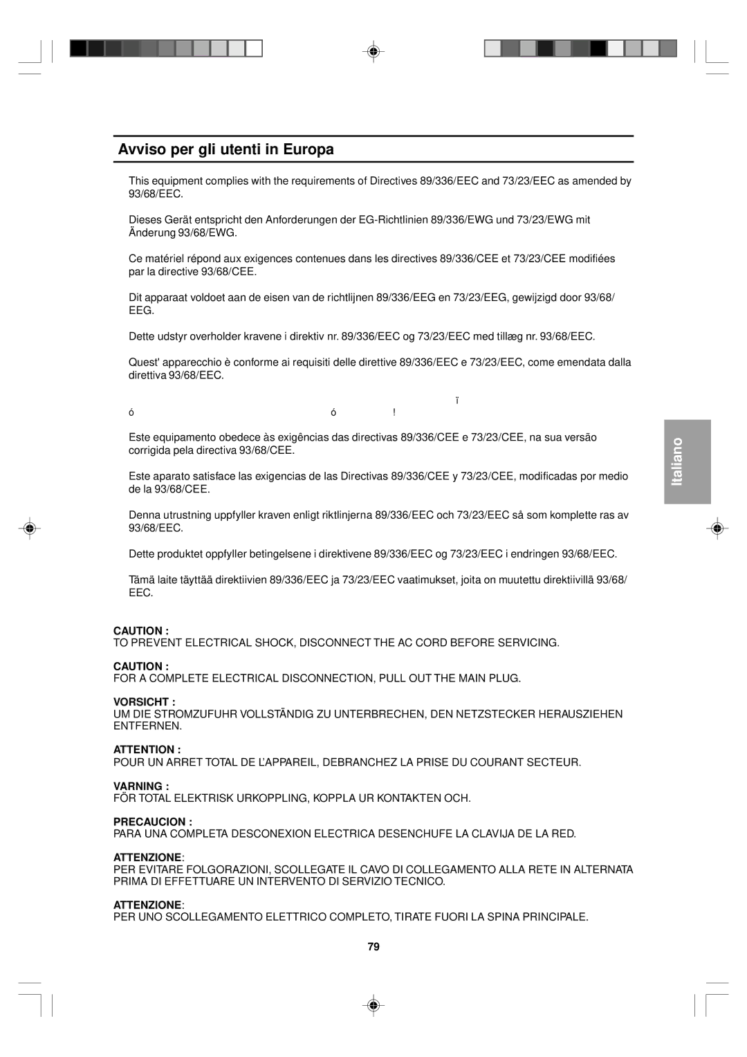 Sharp LL-T15V1 operation manual Avviso per gli utenti in Europa, Attenzione 