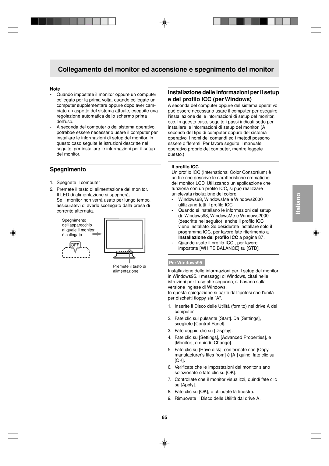 Sharp LL-T15V1 operation manual Spegnimento, Il profilo ICC 