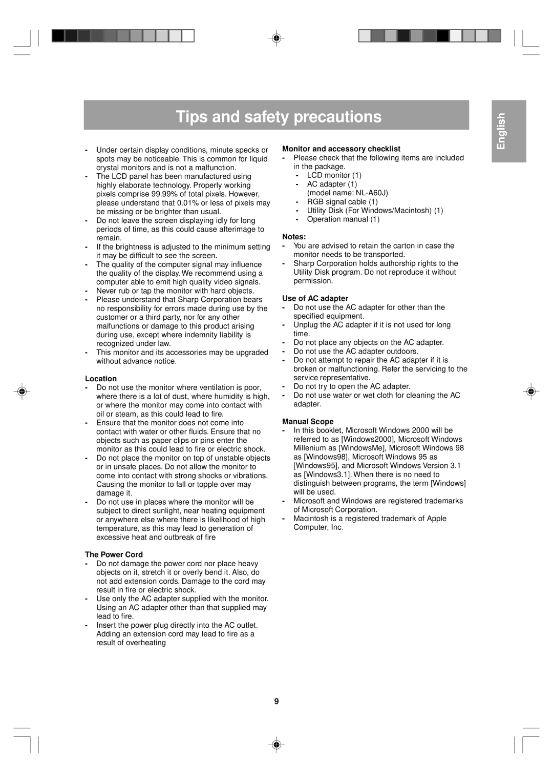 Sharp LL-T15V1 operation manual Tips and safety precautions 