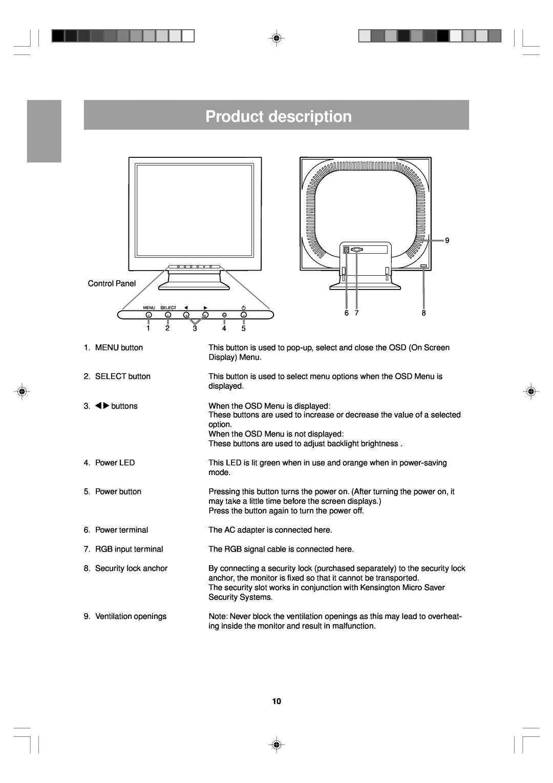 Sharp LL-T15V1 operation manual Product description 