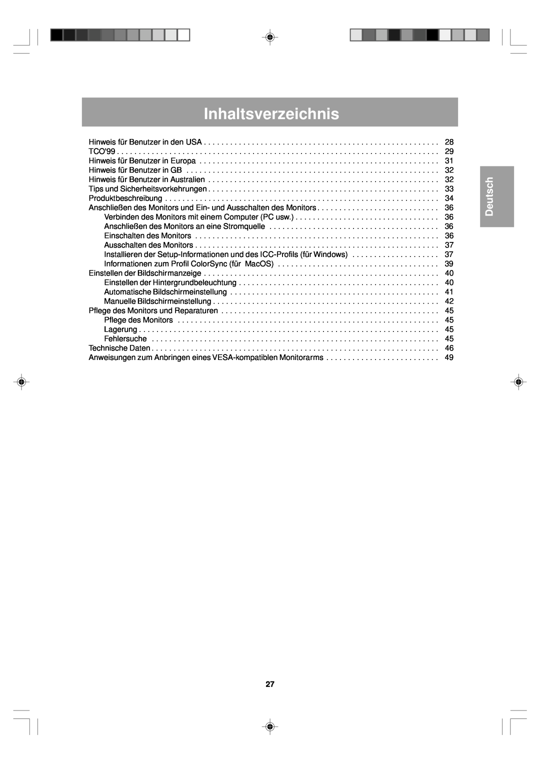 Sharp LL-T15V1 operation manual Inhaltsverzeichnis, Deutsch 