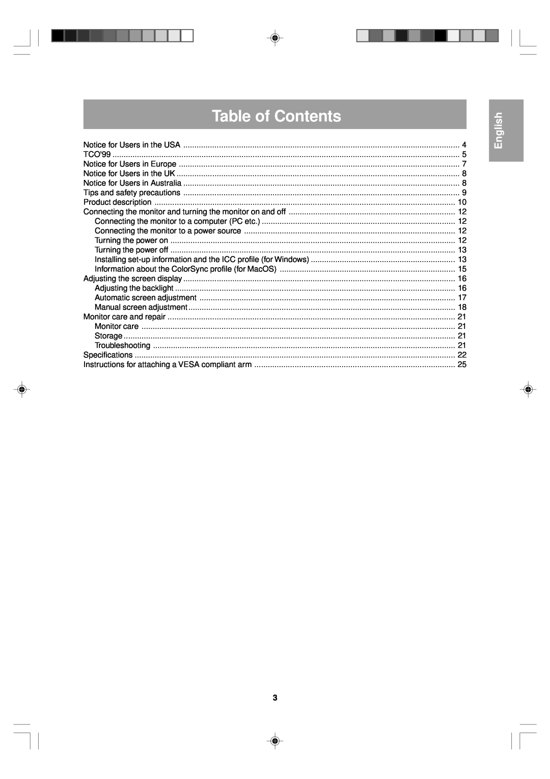 Sharp LL-T15V1 operation manual Table of Contents, English 