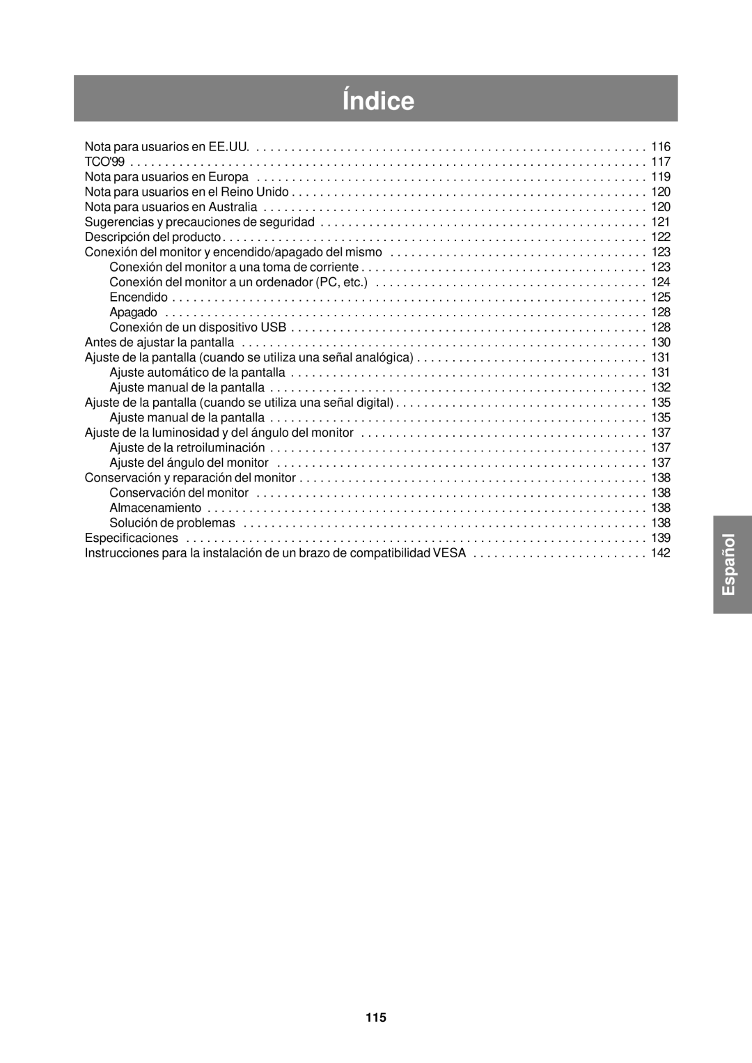 Sharp LL-T1610W operation manual Índice, 115 