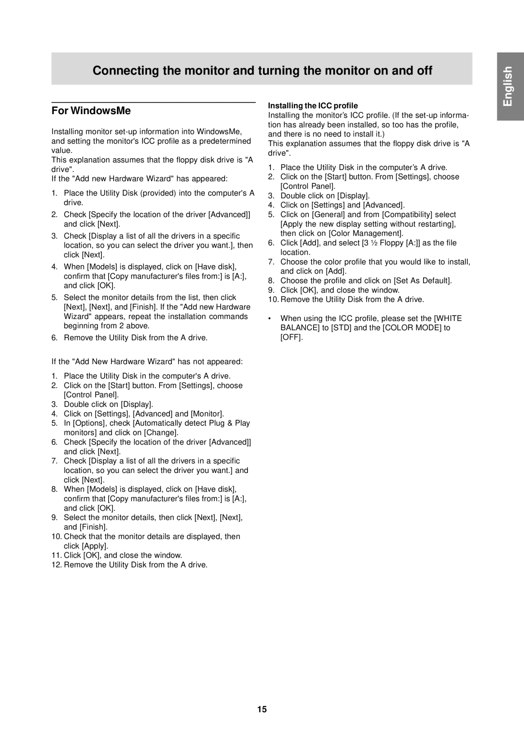 Sharp LL-T1610W operation manual For WindowsMe, Installing the ICC profile 