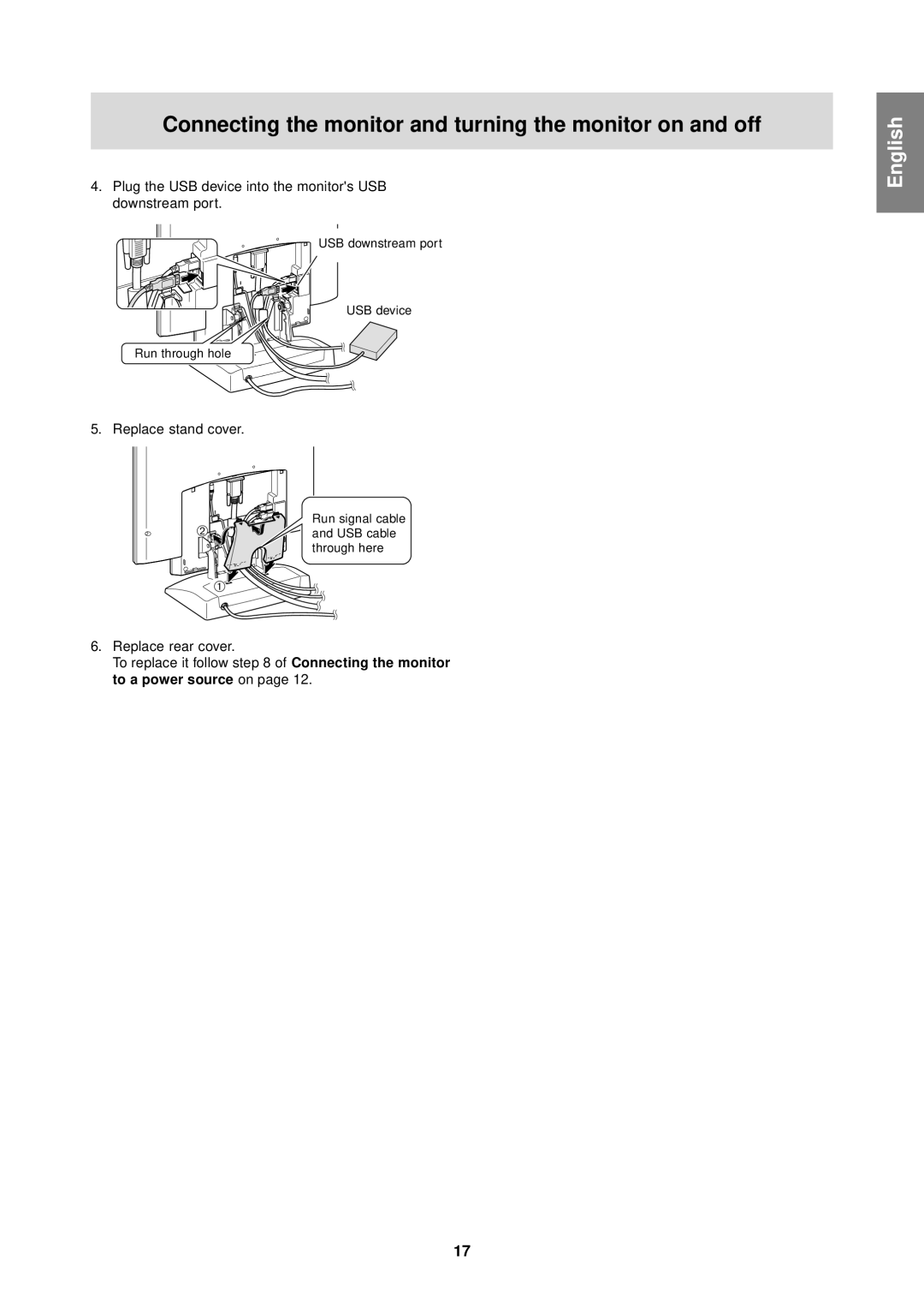 Sharp LL-T1610W Plug the USB device into the monitors USB downstream port, Replace stand cover, Replace rear cover 