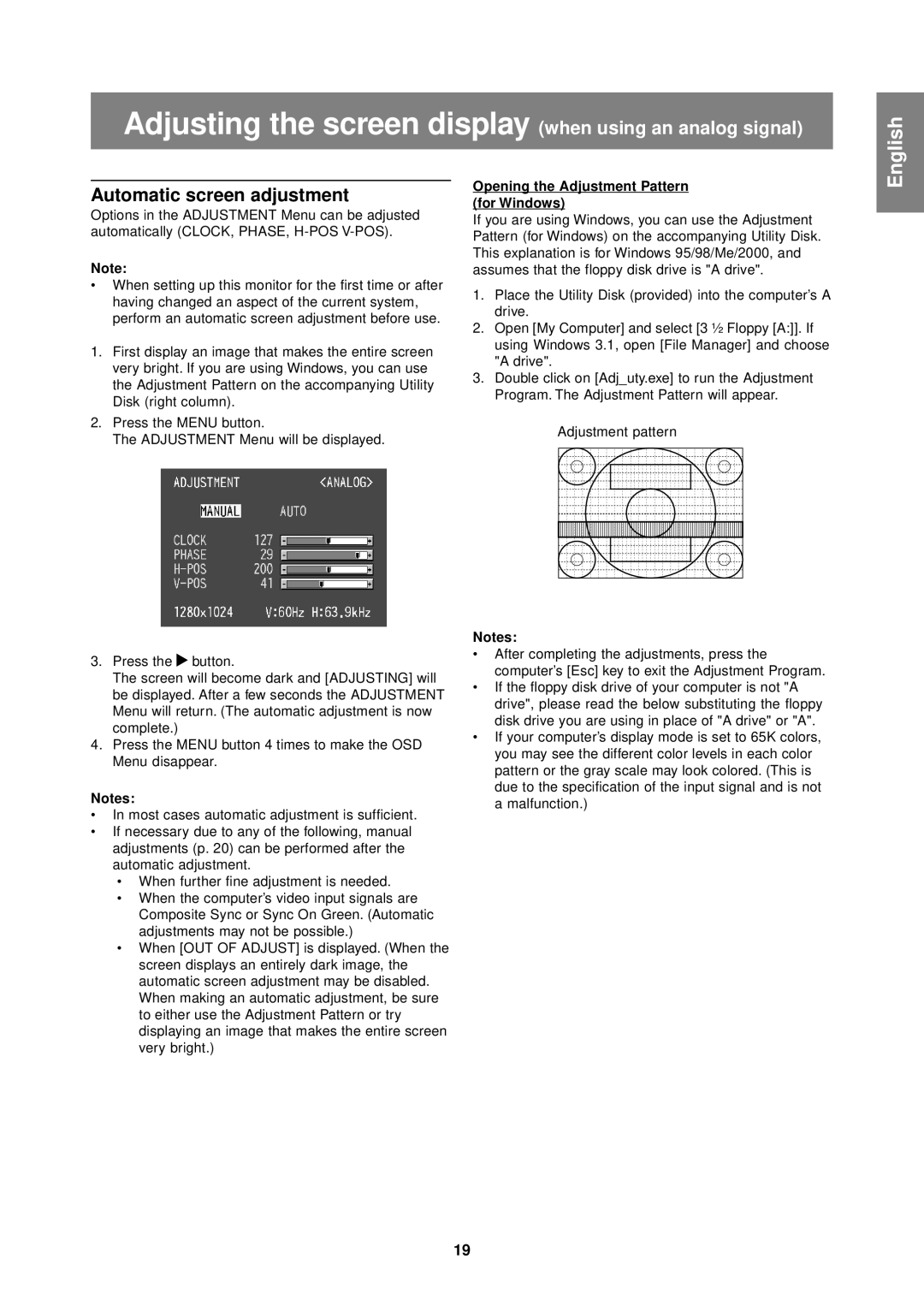 Sharp LL-T1610W operation manual Adjusting the screen display when using an analog signal, Automatic screen adjustment 