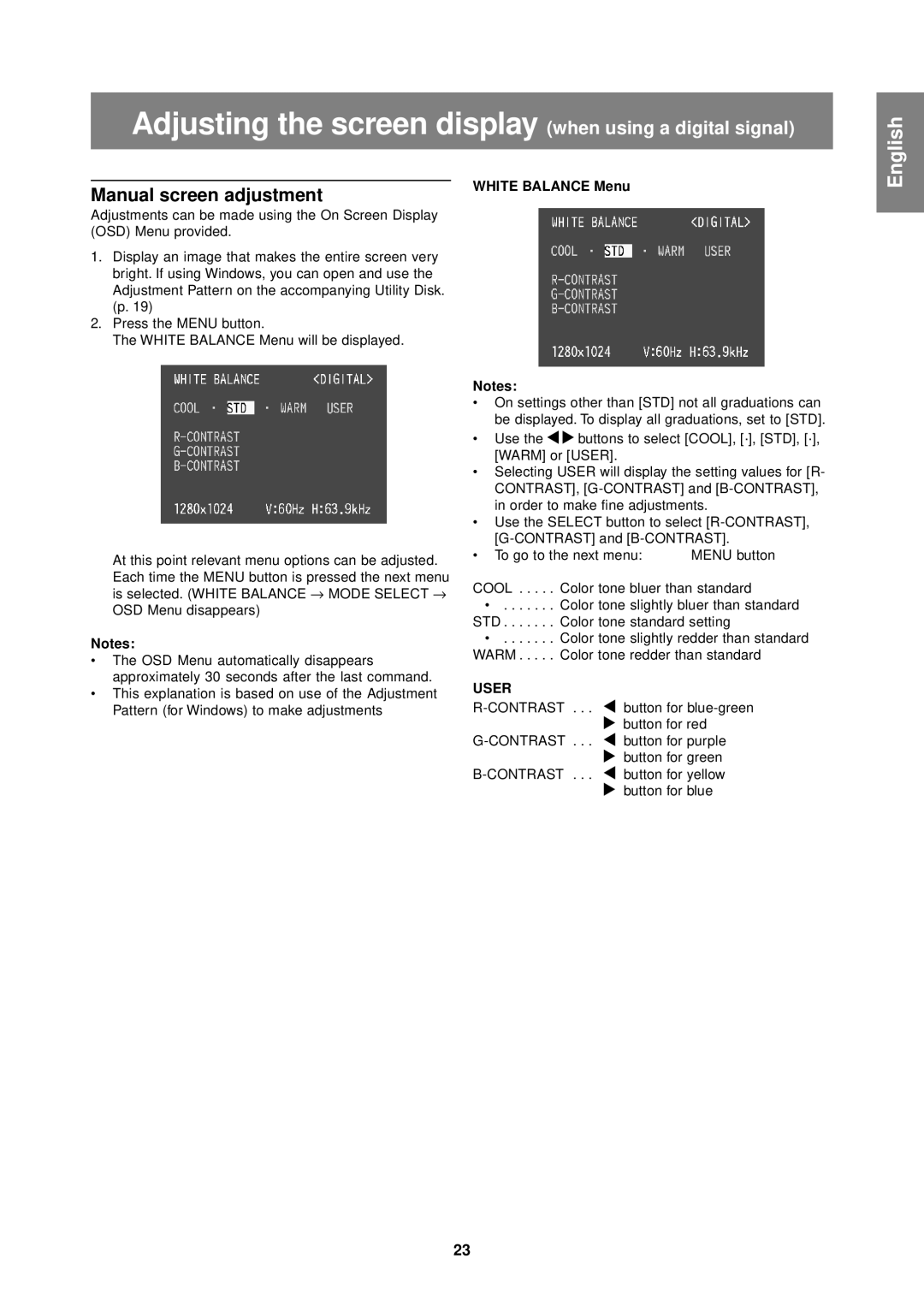 Sharp LL-T1610W operation manual Adjusting the screen display when using a digital signal, Manual screen adjustment 