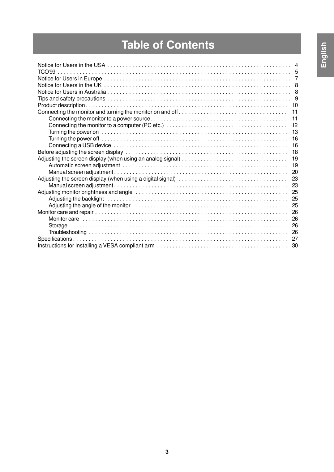 Sharp LL-T1610W operation manual Table of Contents 