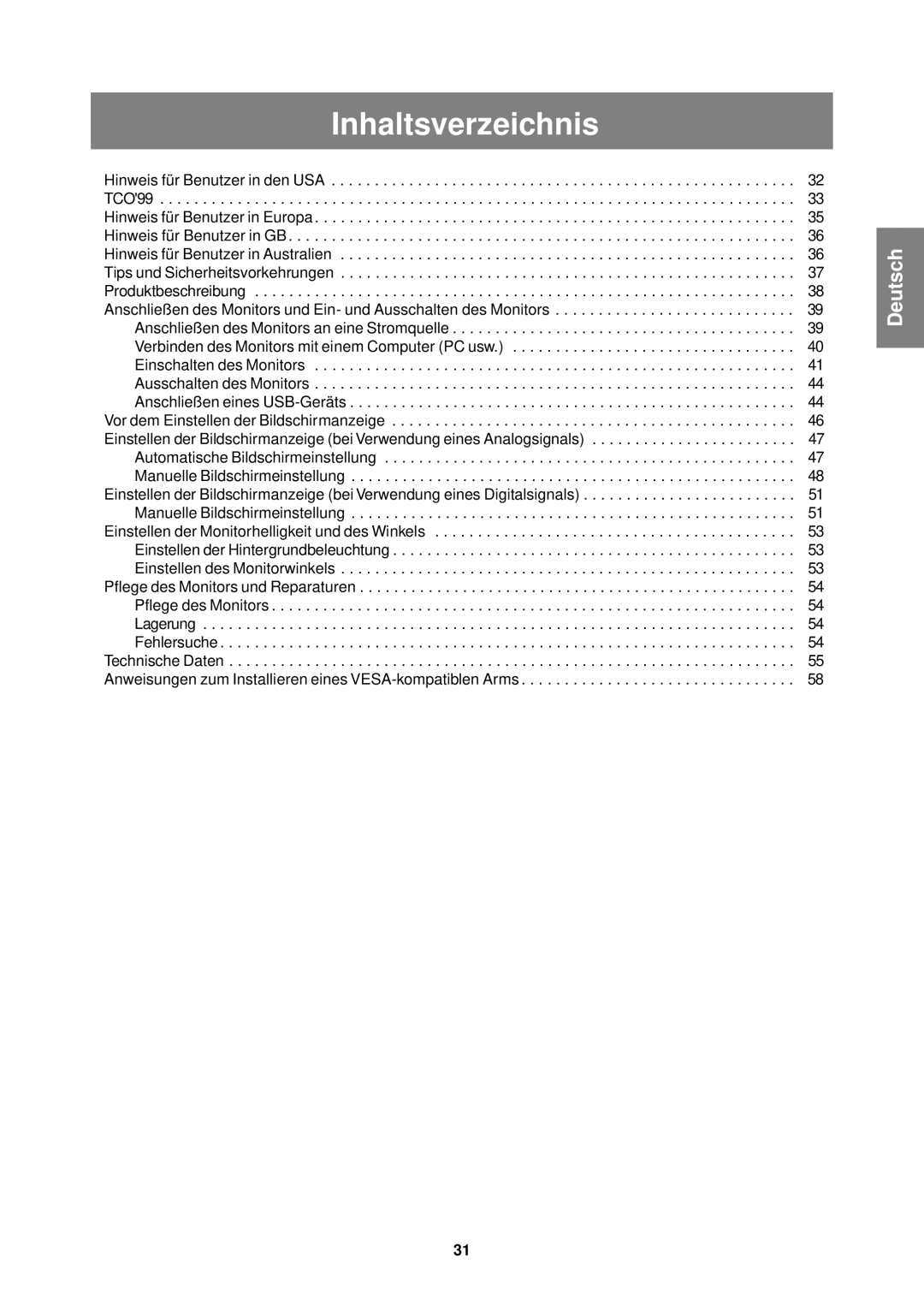 Sharp LL-T1610W operation manual Inhaltsverzeichnis 