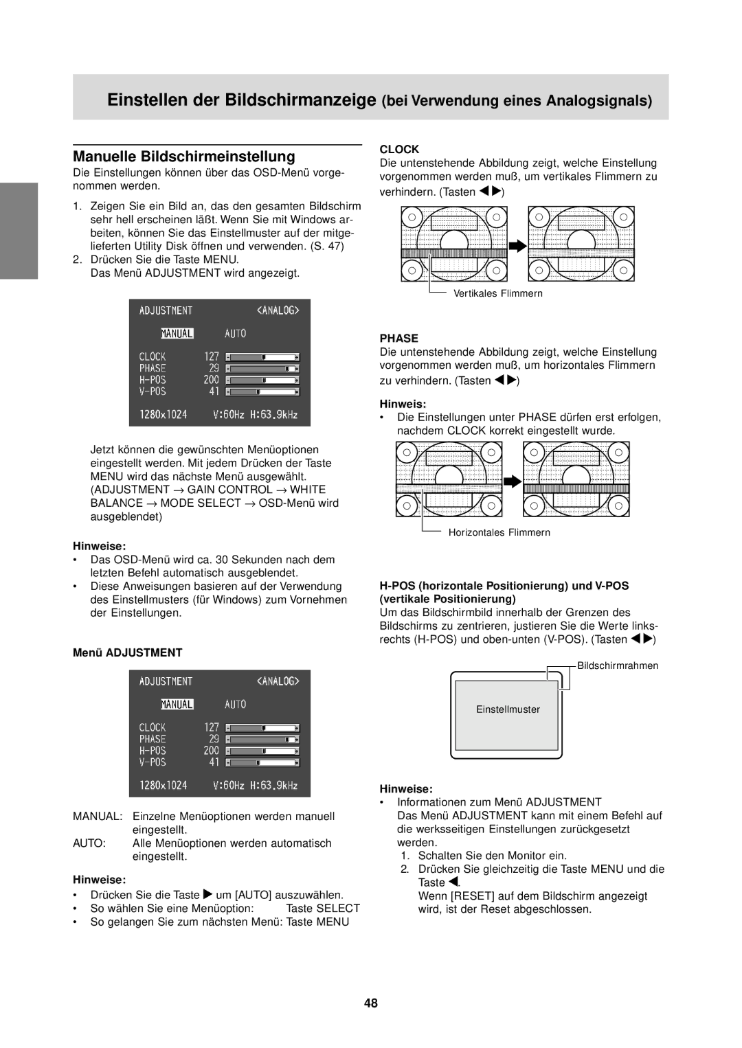 Sharp LL-T1610W operation manual Menü Adjustment, So gelangen Sie zum nächsten Menü Taste Menu 