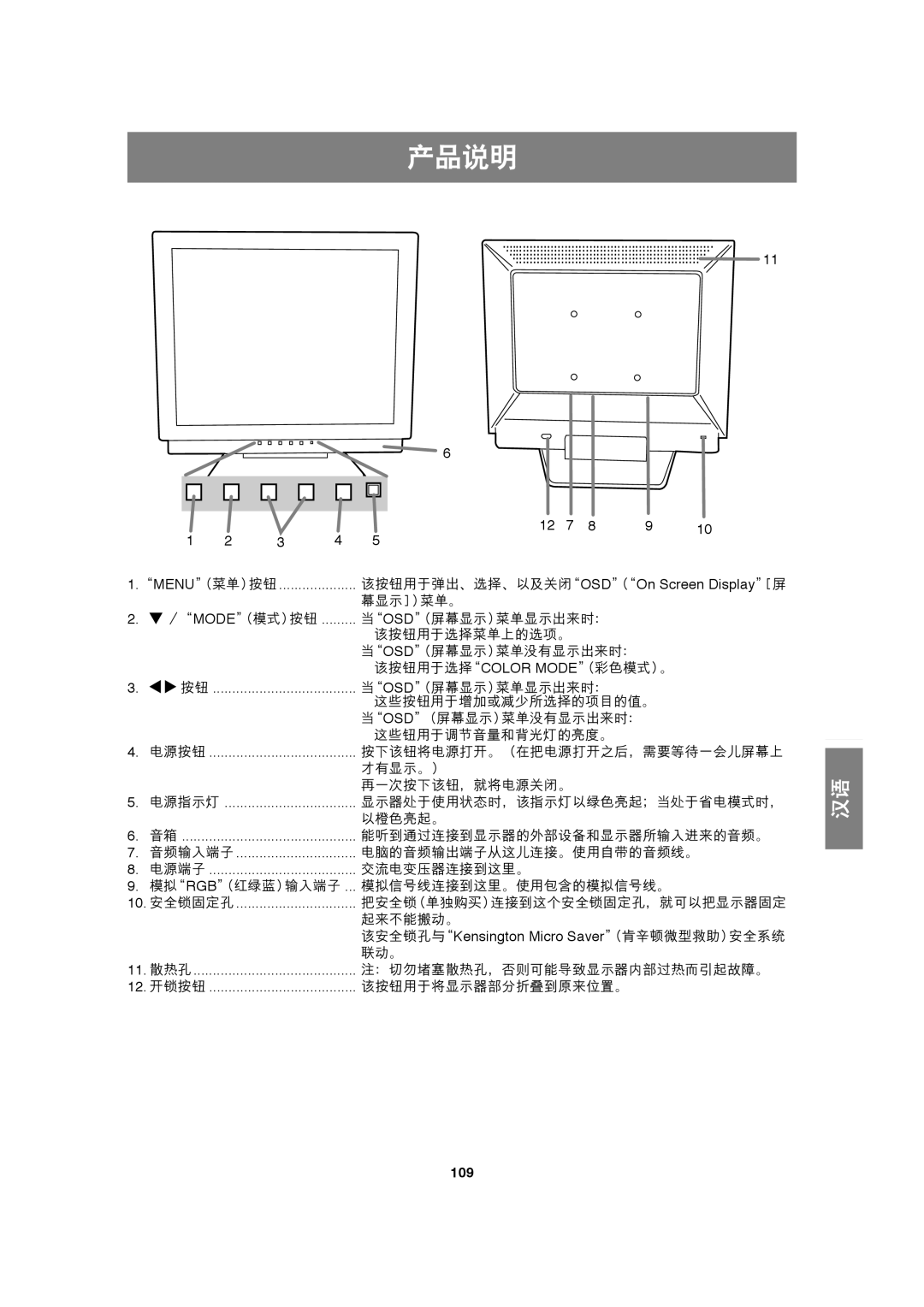 Sharp LL-T17A3 operation manual Mode, 109 