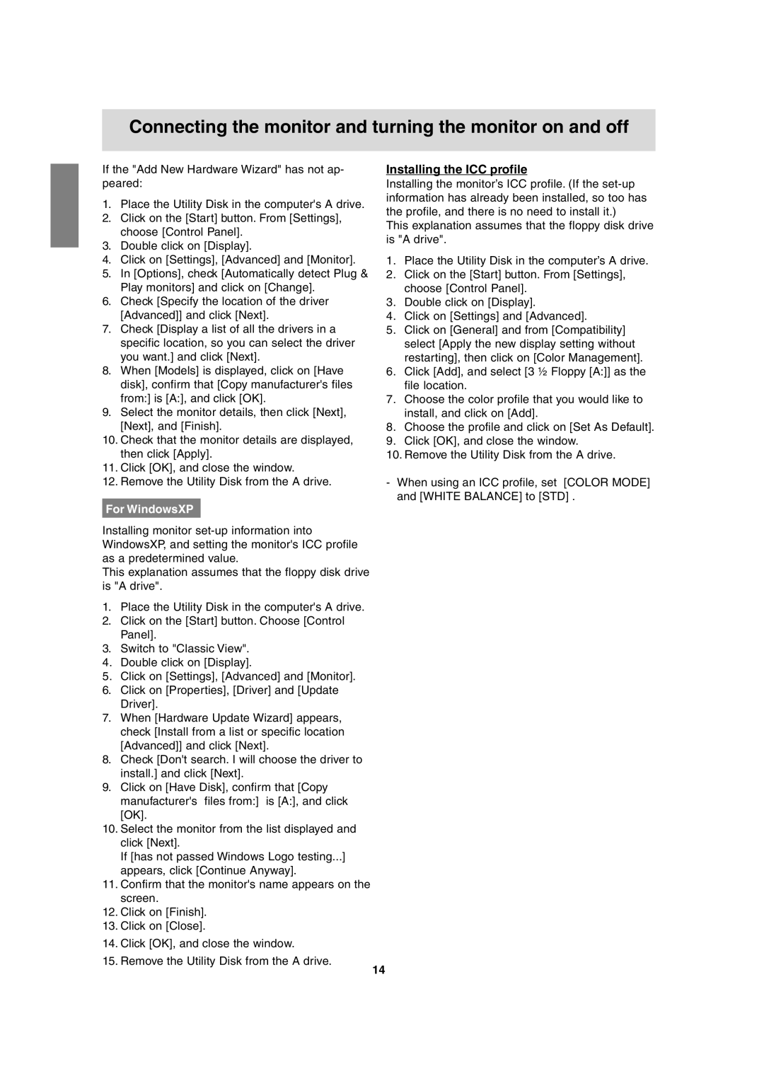 Sharp LL-T17A3 operation manual Installing the ICC profile, For WindowsXP 