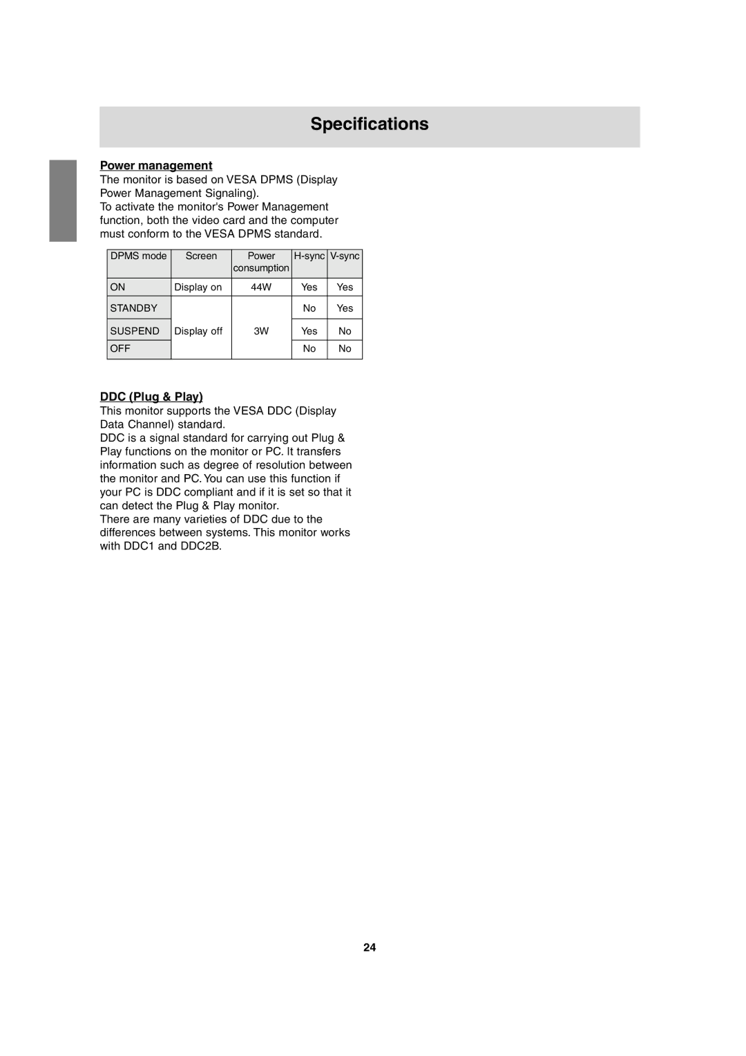 Sharp LL-T17A3 operation manual Power management, DDC Plug & Play 