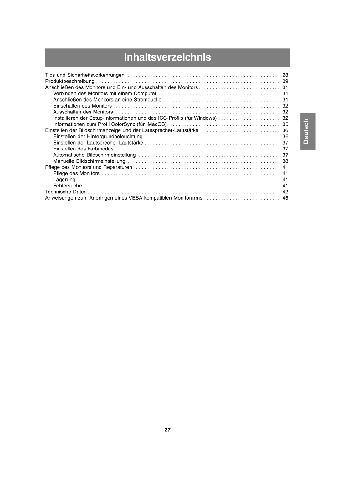 Sharp LL-T17A3 operation manual Inhaltsverzeichnis 