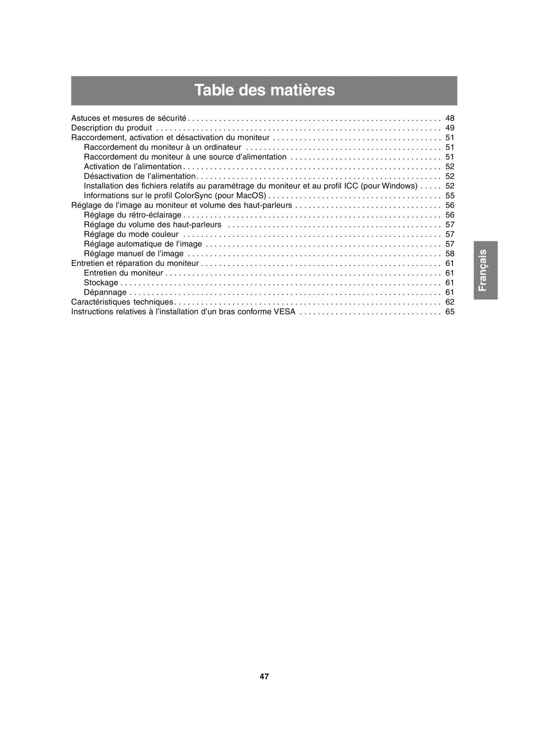 Sharp LL-T17A3 operation manual Table des matières 