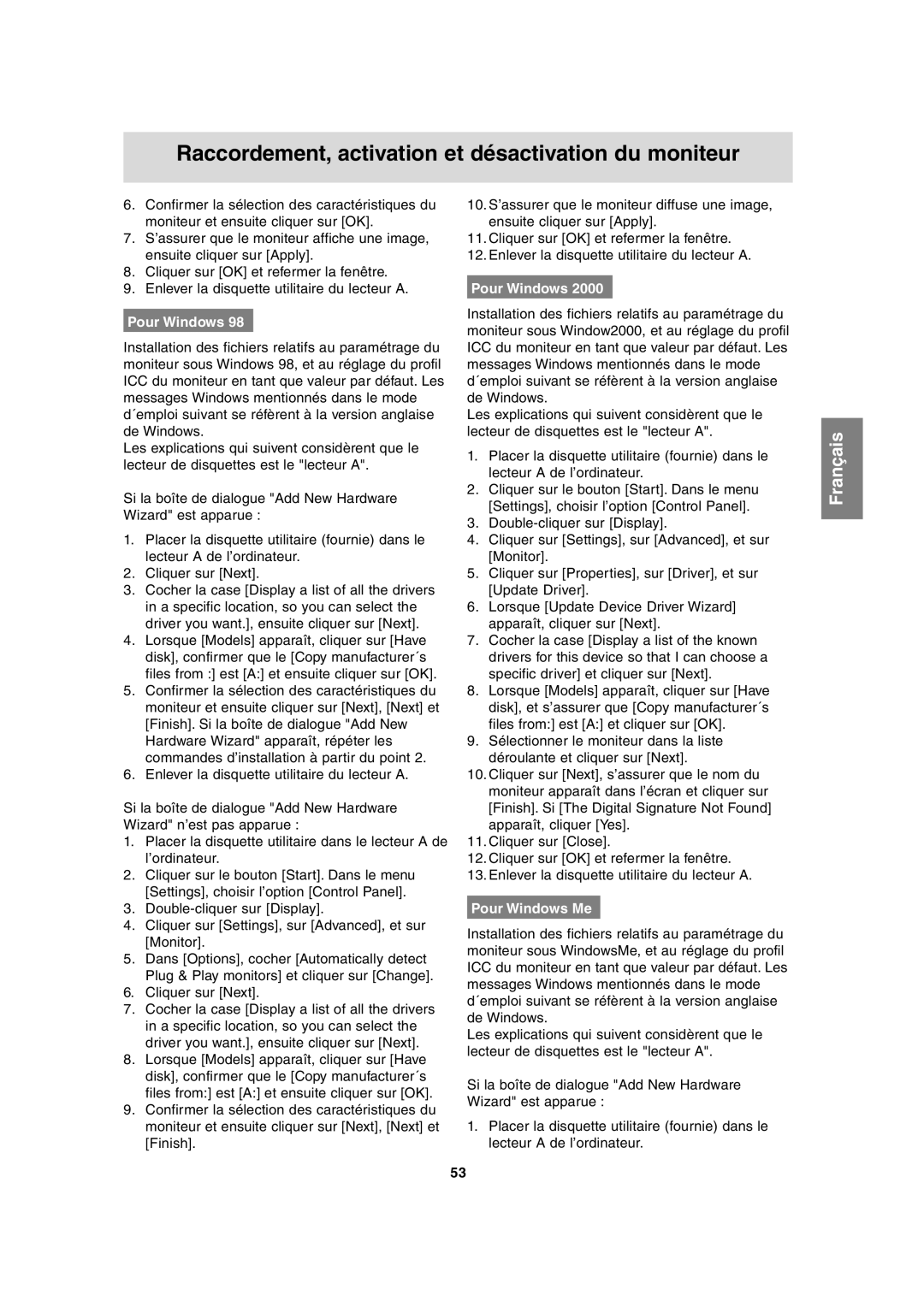 Sharp LL-T17A3 operation manual Pour Windows Me 