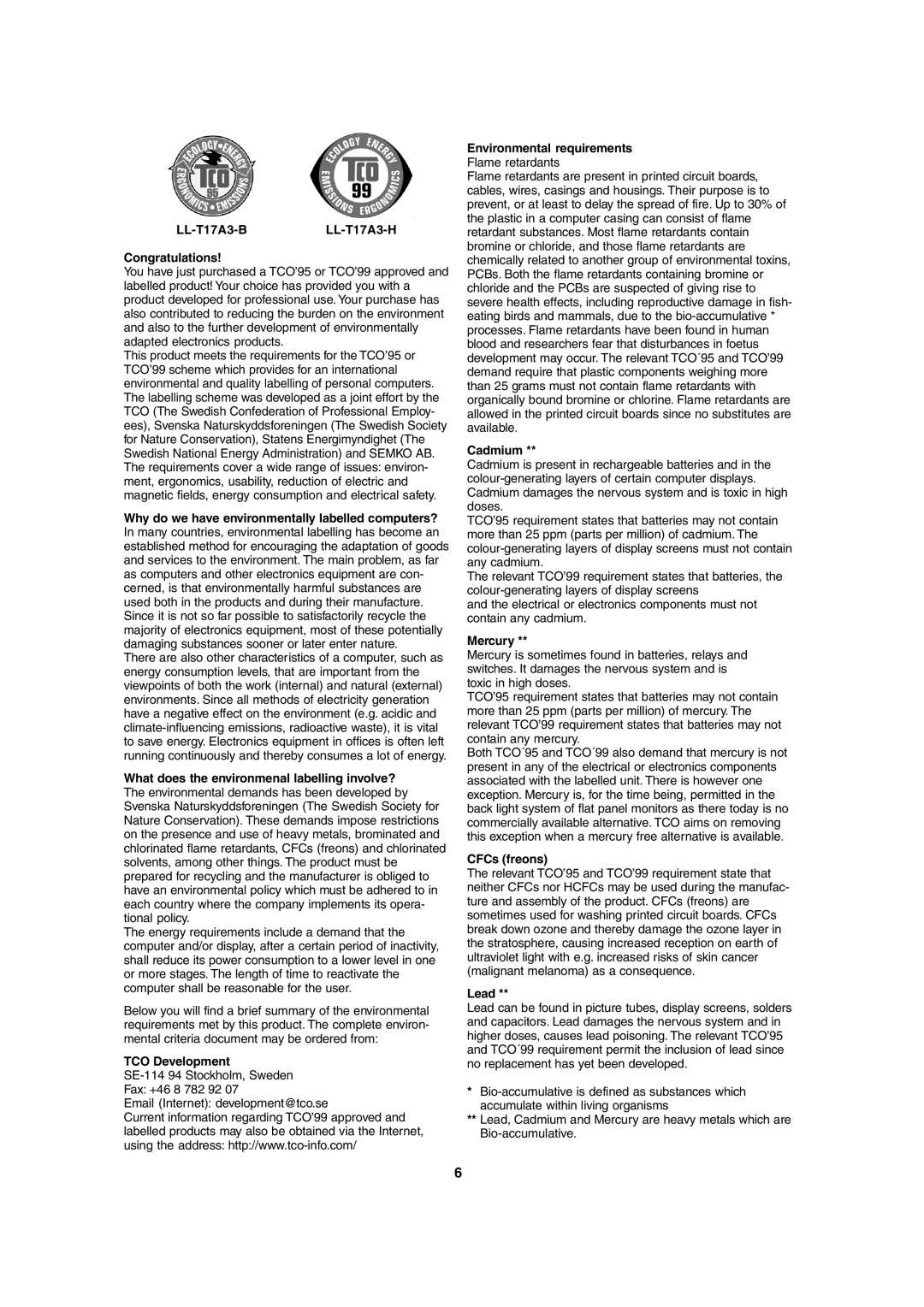 Sharp LL-T17A3 operation manual TCO Development 