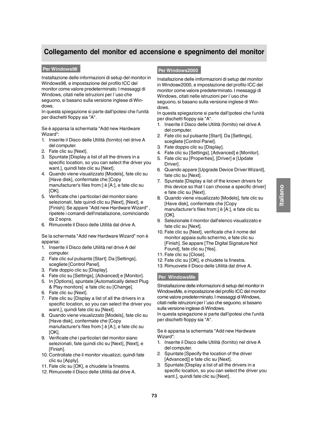 Sharp LL-T17A3 operation manual Per Windows98, Per Windows2000, Per WindowsMe 