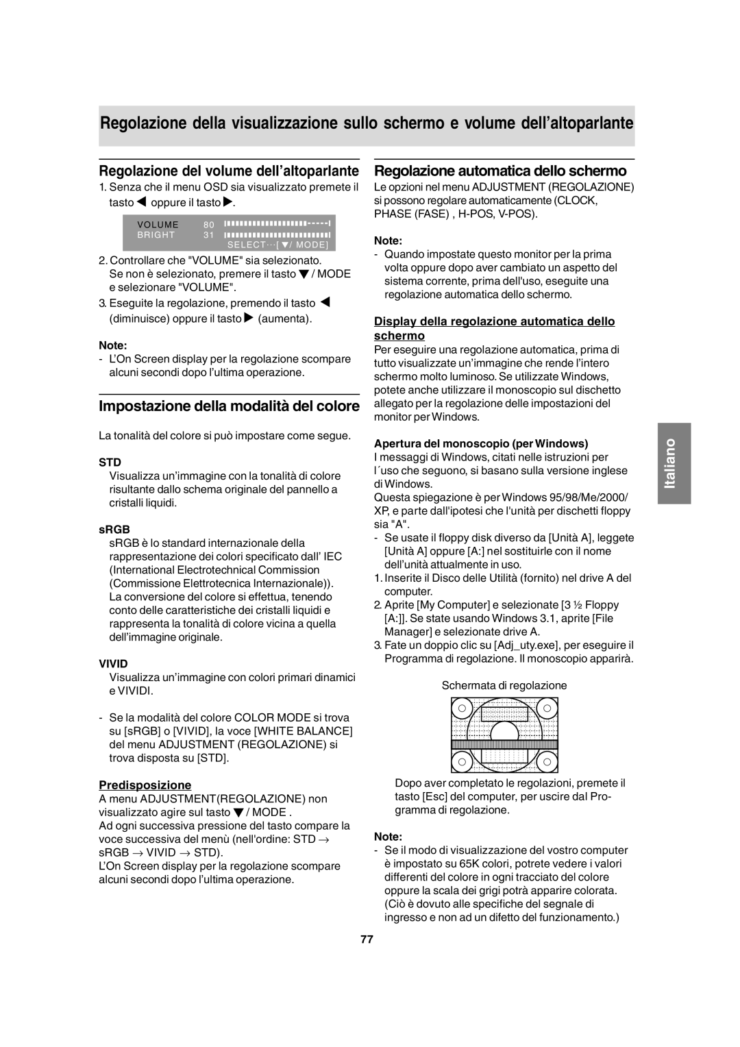 Sharp LL-T17A3 Impostazione della modalità del colore, Regolazione automatica dello schermo, Predisposizione 