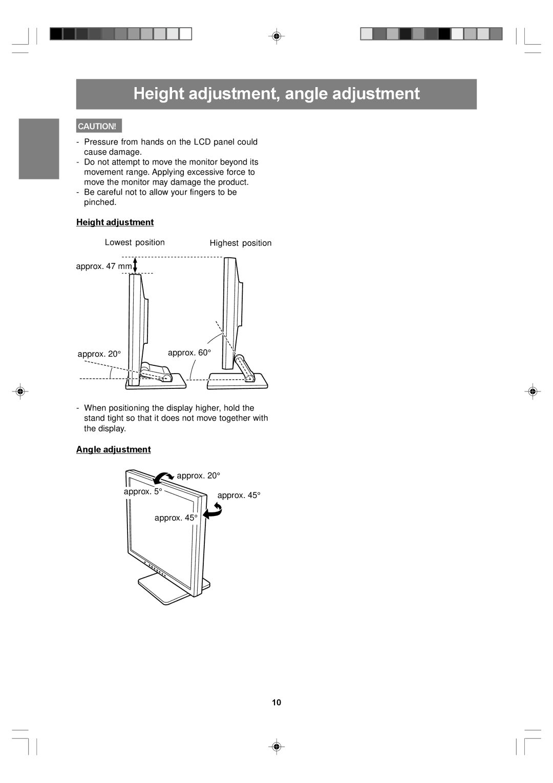 Sharp LL-T17A4, LL-T17D4 operation manual Height adjustment, angle adjustment, Angle adjustment 