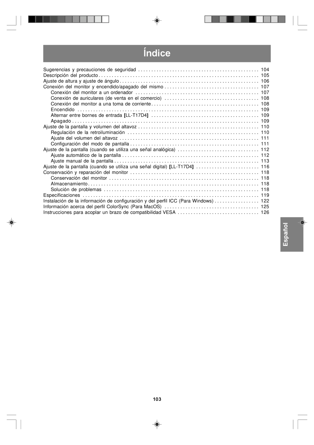 Sharp LL-T17D4, LL-T17A4 operation manual Índice, 103 