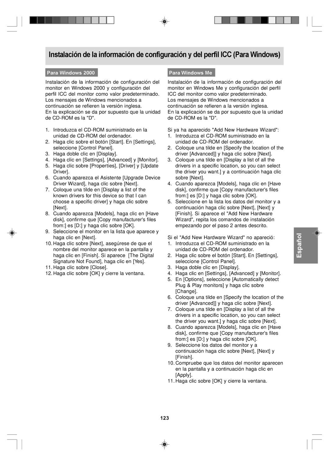 Sharp LL-T17D4, LL-T17A4 operation manual Para Windows Para Windows Me, 123 