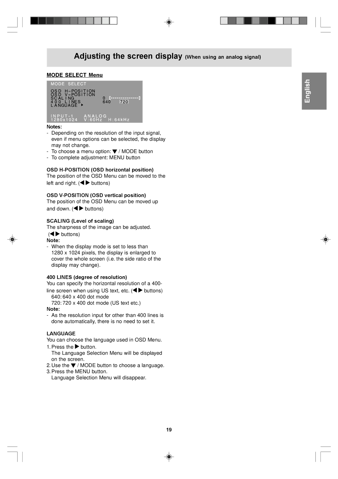 Sharp LL-T17D4, LL-T17A4 operation manual Mode Select Menu, Language 