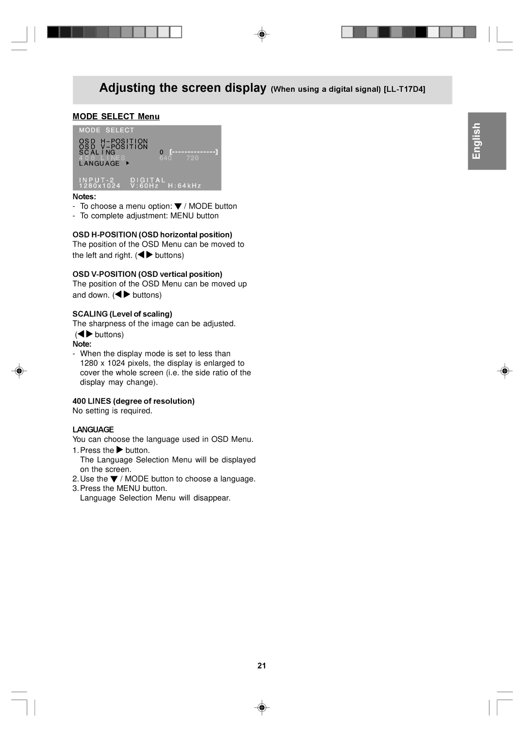 Sharp LL-T17D4, LL-T17A4 operation manual Lines degree of resolution No setting is required 