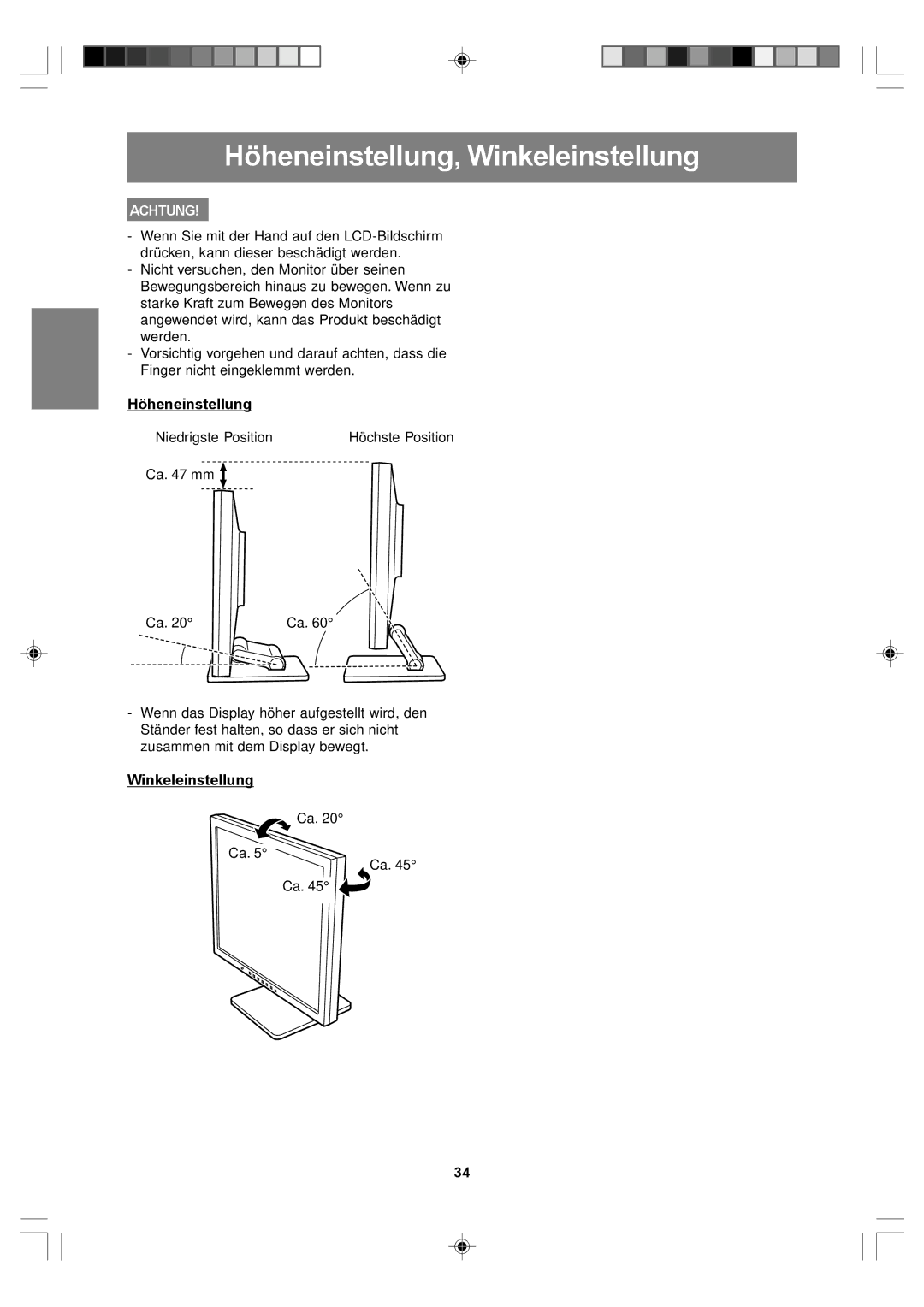 Sharp LL-T17A4, LL-T17D4 operation manual Höheneinstellung, Winkeleinstellung 