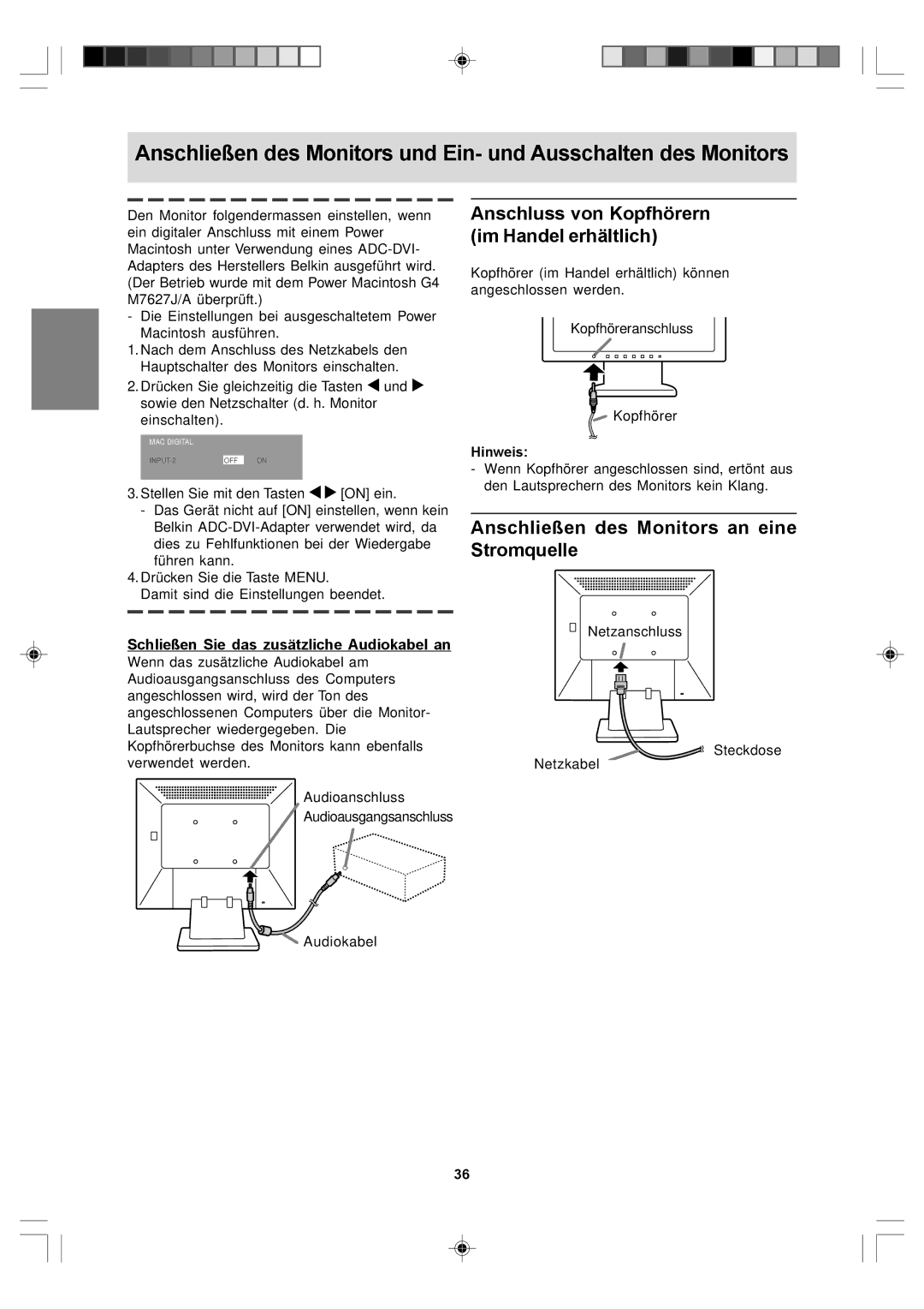 Sharp LL-T17A4, LL-T17D4 Anschluss von Kopfhörern im Handel erhältlich, Anschließen des Monitors an eine Stromquelle 