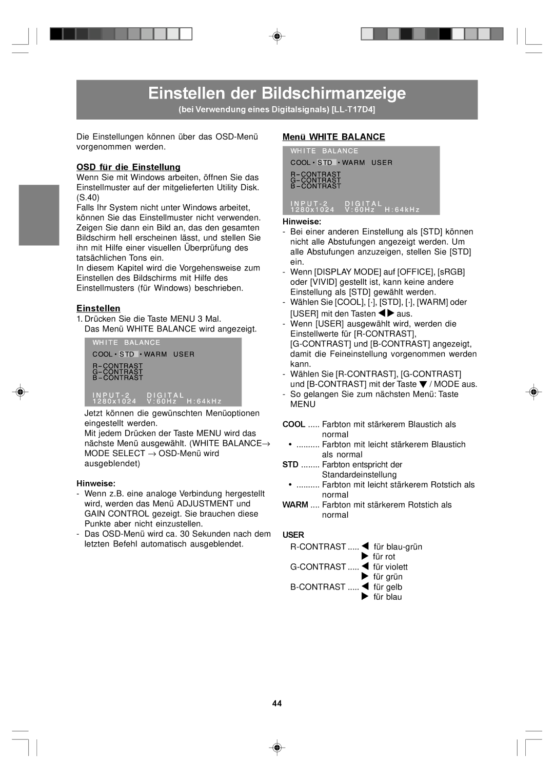 Sharp LL-T17A4, LL-T17D4 operation manual Einstellen der Bildschirmanzeige 