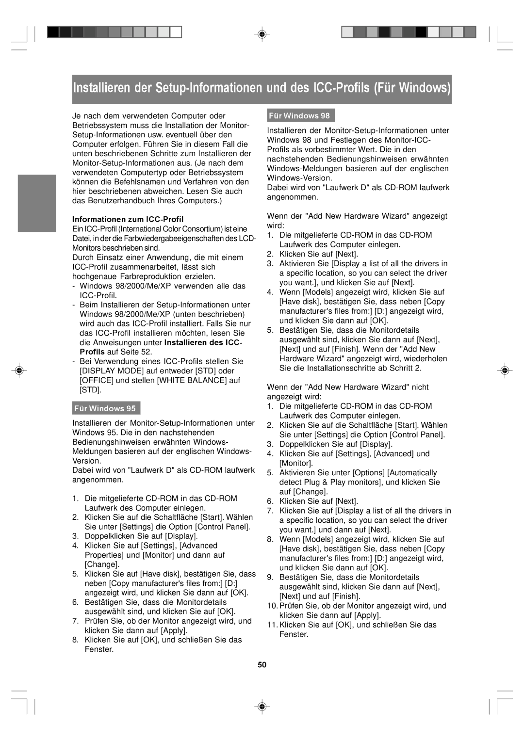 Sharp LL-T17A4, LL-T17D4 operation manual Informationen zum ICC-Profil, Für Windows 