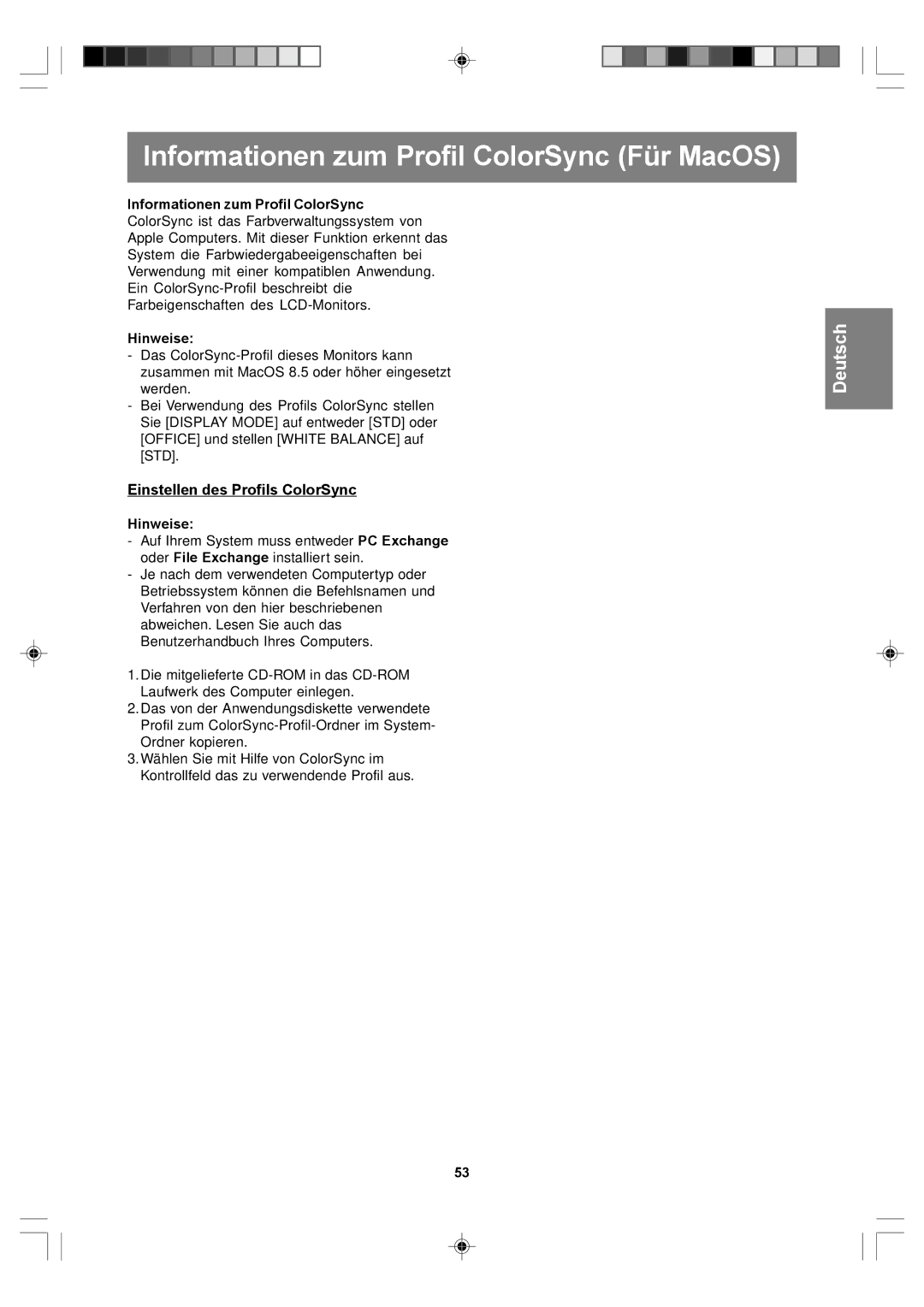 Sharp LL-T17D4, LL-T17A4 operation manual Informationen zum Profil ColorSync Für MacOS, Einstellen des Profils ColorSync 