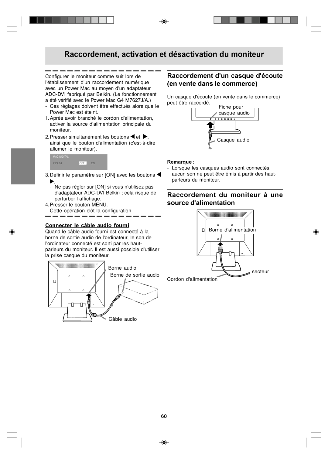 Sharp LL-T17A4 Raccordement, activation et désactivation du moniteur, Raccordement du moniteur à une source dalimentation 