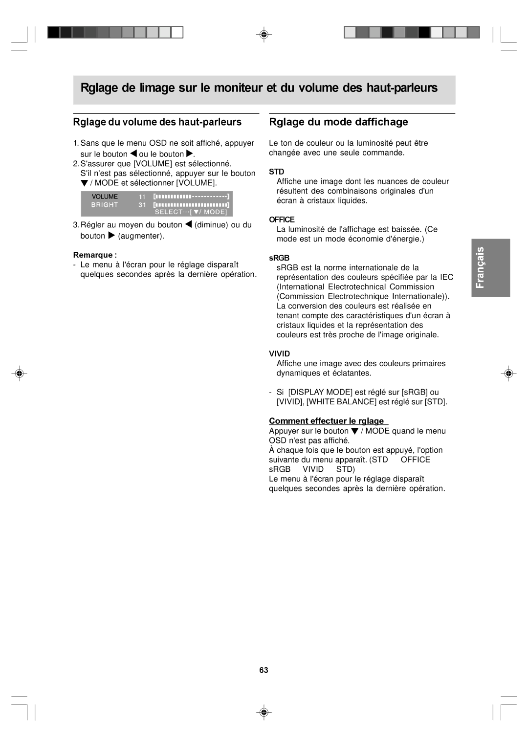 Sharp LL-T17D4, LL-T17A4 operation manual Comment effectuer le réglage, Std 