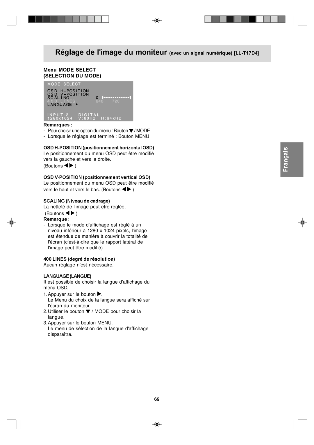 Sharp LL-T17D4, LL-T17A4 operation manual Aucun réglage nest nécessaire 