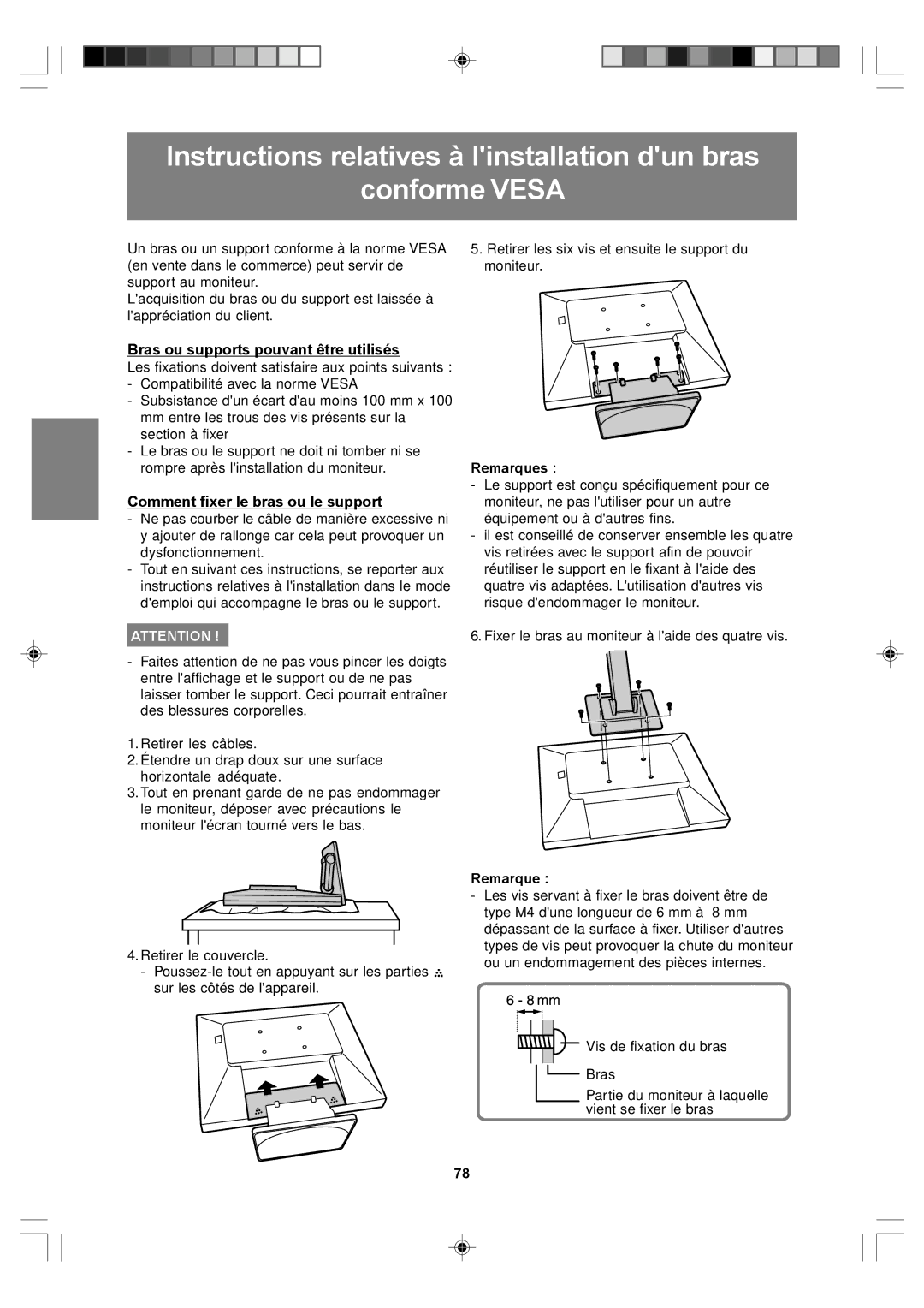 Sharp LL-T17A4, LL-T17D4 operation manual Bras ou supports pouvant être utilisés, Comment fixer le bras ou le support 