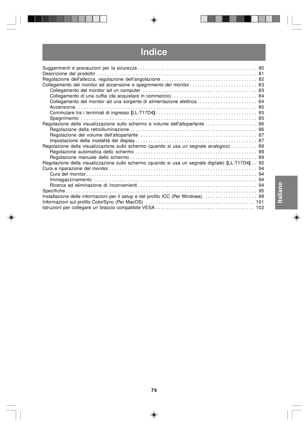 Sharp LL-T17D4, LL-T17A4 operation manual Indice 