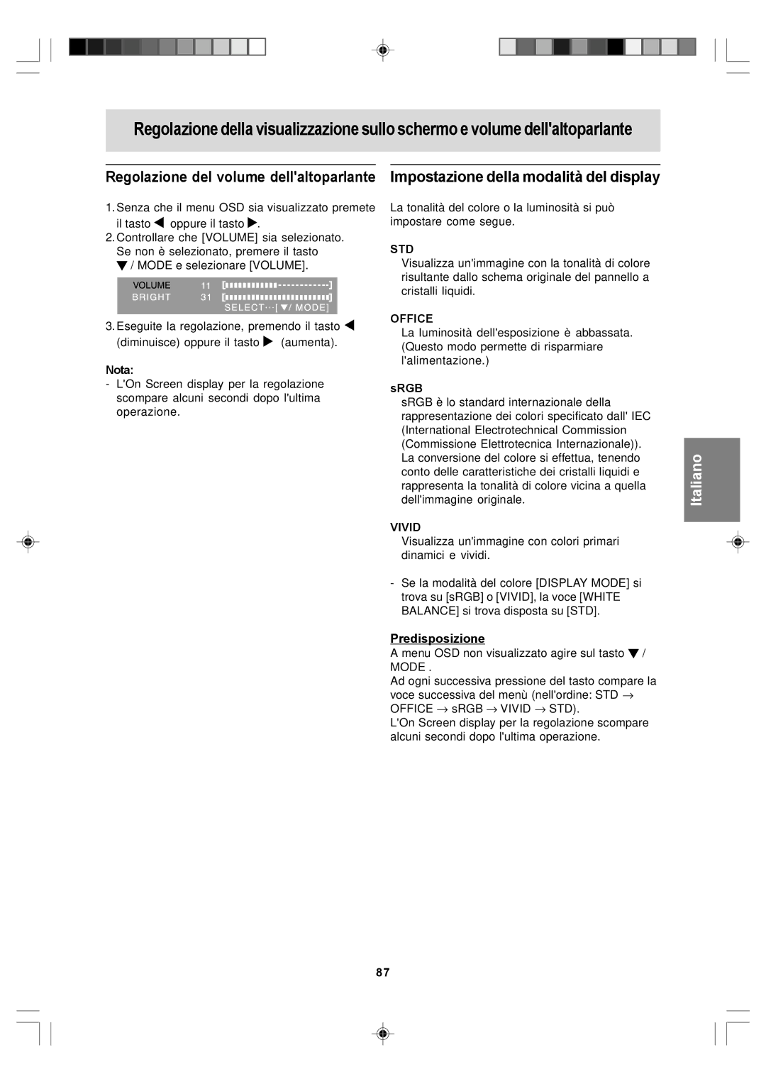 Sharp LL-T17D4, LL-T17A4 operation manual Predisposizione, Std 