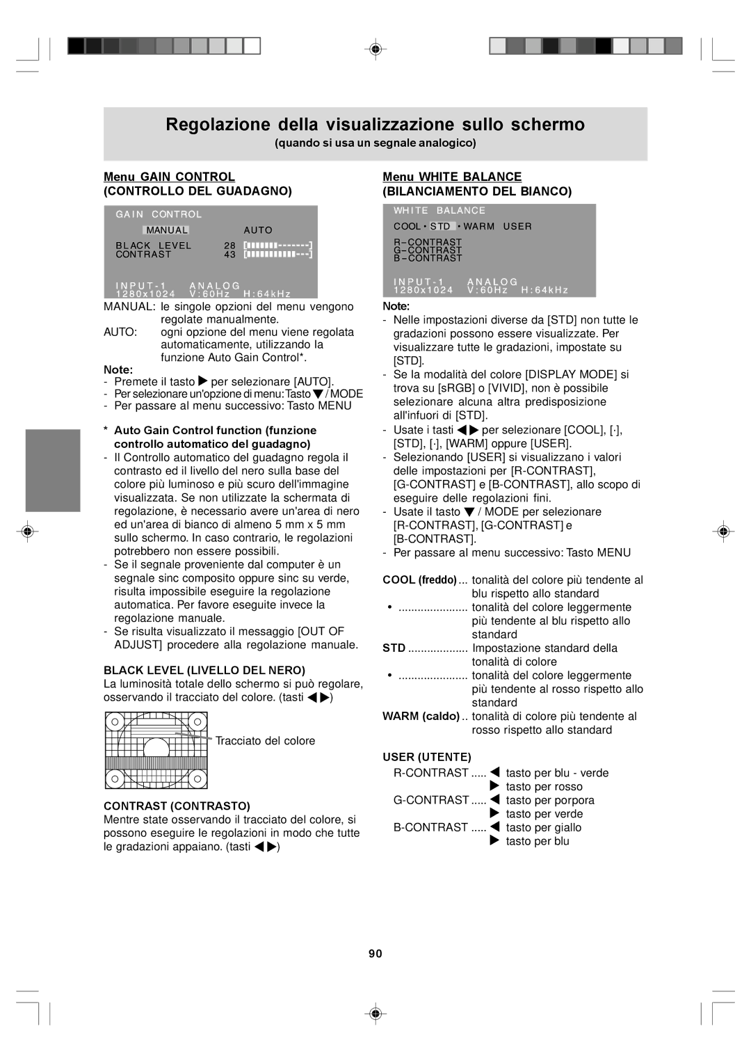 Sharp LL-T17A4, LL-T17D4 operation manual Black Level Livello DEL Nero, Contrast Contrasto, User Utente 