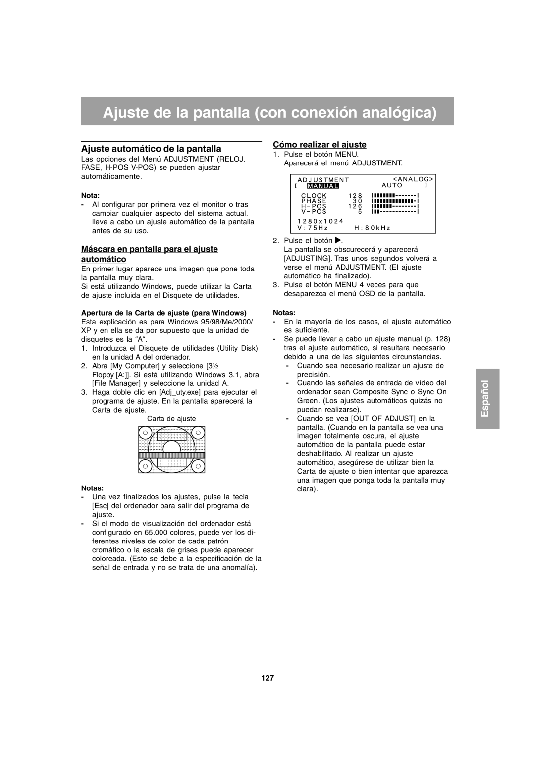 Sharp LL-T1803-H Ajuste de la pantalla con conexión analógica, Ajuste automático de la pantalla, Cómo realizar el ajuste 