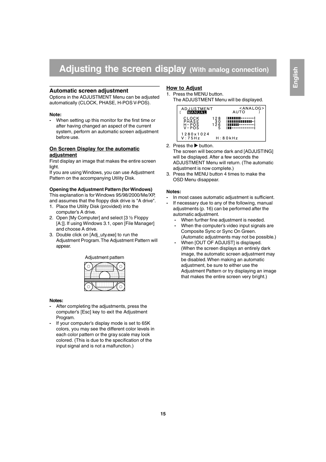 Sharp LL-T1803-H Adjusting the screen display With analog connection, Automatic screen adjustment, How to Adjust 